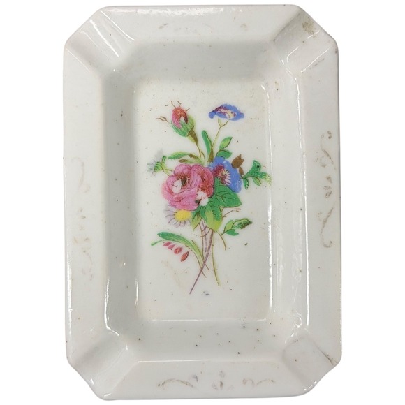 Made in Japan Other - Floral Porcelain Vanity Tray in White with Pink and Green Accents